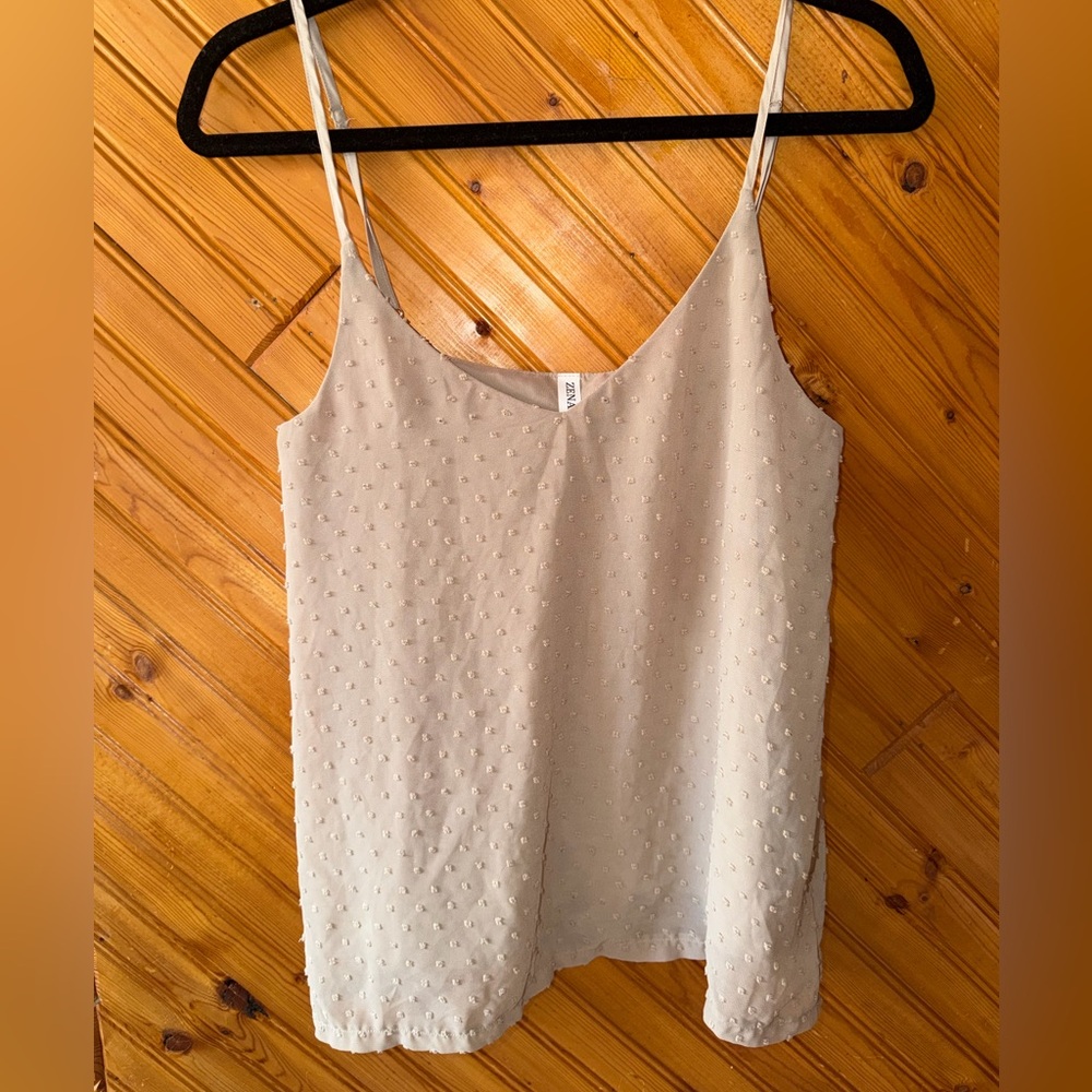 Minimalist tan Swiss.tank top lined. NWOT small